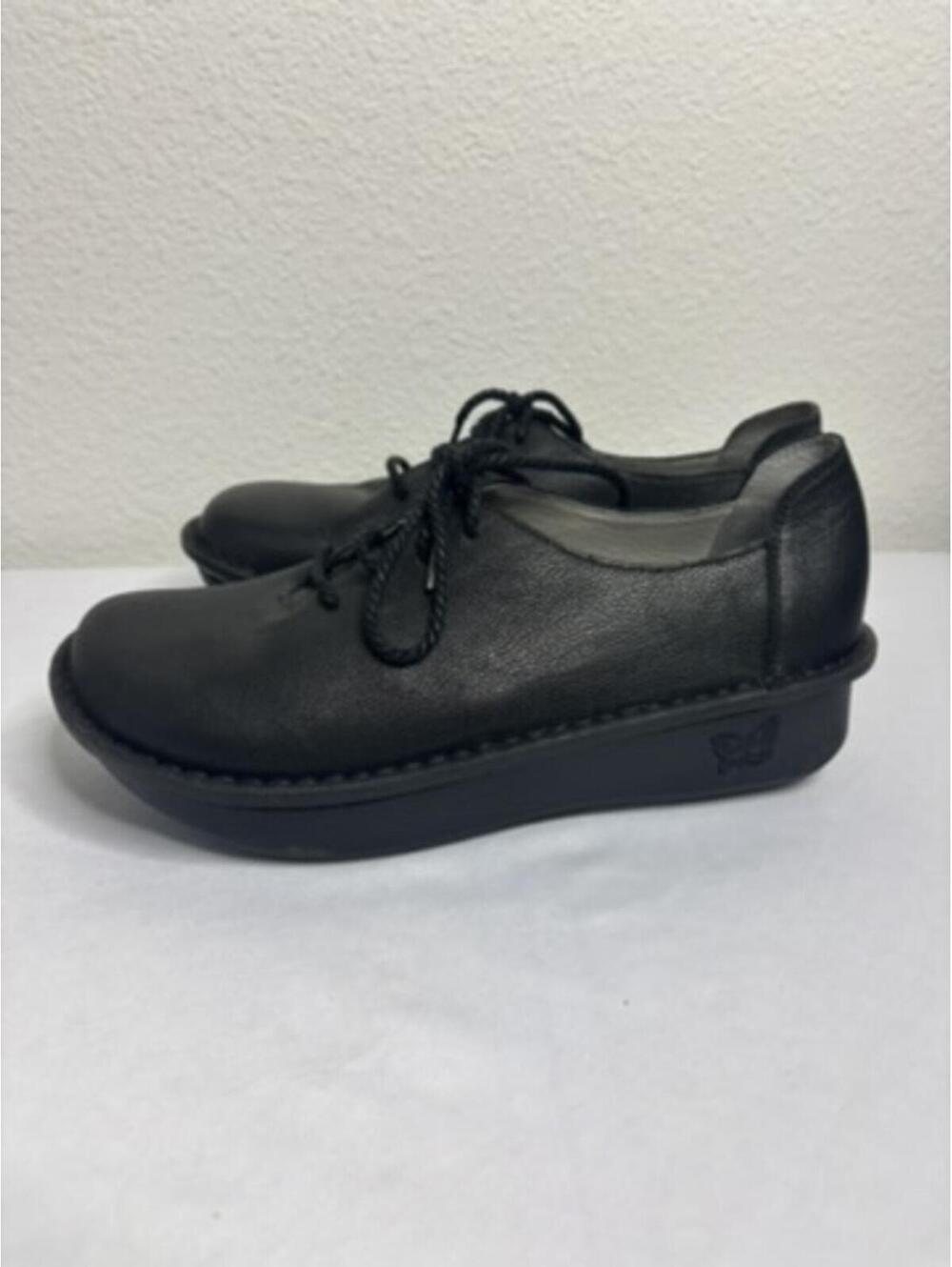 Alegria Black Leather Platform Lace-Up Shoe Women's Sz 37